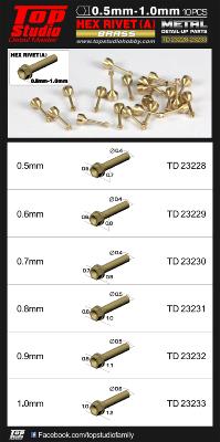 TD23229 - 0.6mm HEX RIVETS (A) BRASS