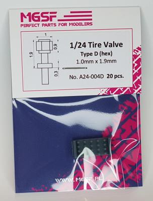 1/24 VALVES DE  PNEUS TYPE D  TETE EXAGONALE PLATE- MGSF - A24-004D
