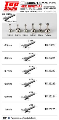 TD23220 - 0.5mm METAL HEX RIVETS (A) SILVER