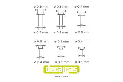 RIVETS 0.4mm-0.5mm -0,6mm- 0,7mm 0,8mm, 0,9mm - DECALCAS- DCL-PAR074